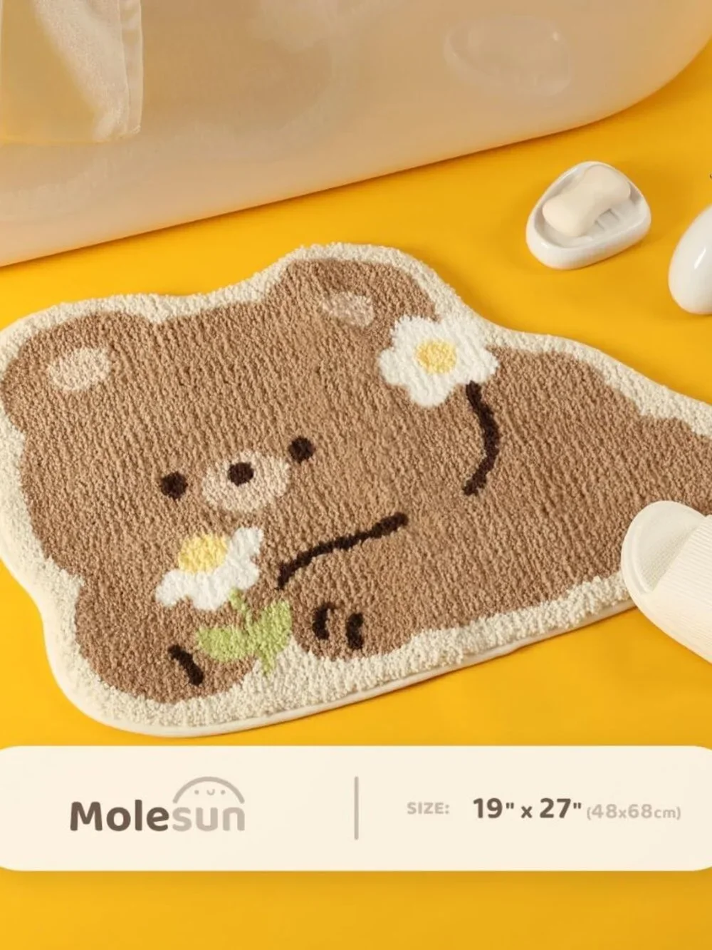 Bear Bathroom Rug Animal Bath Mat, Non-Slip Soft Shower Rug Microfiber Cute Bath